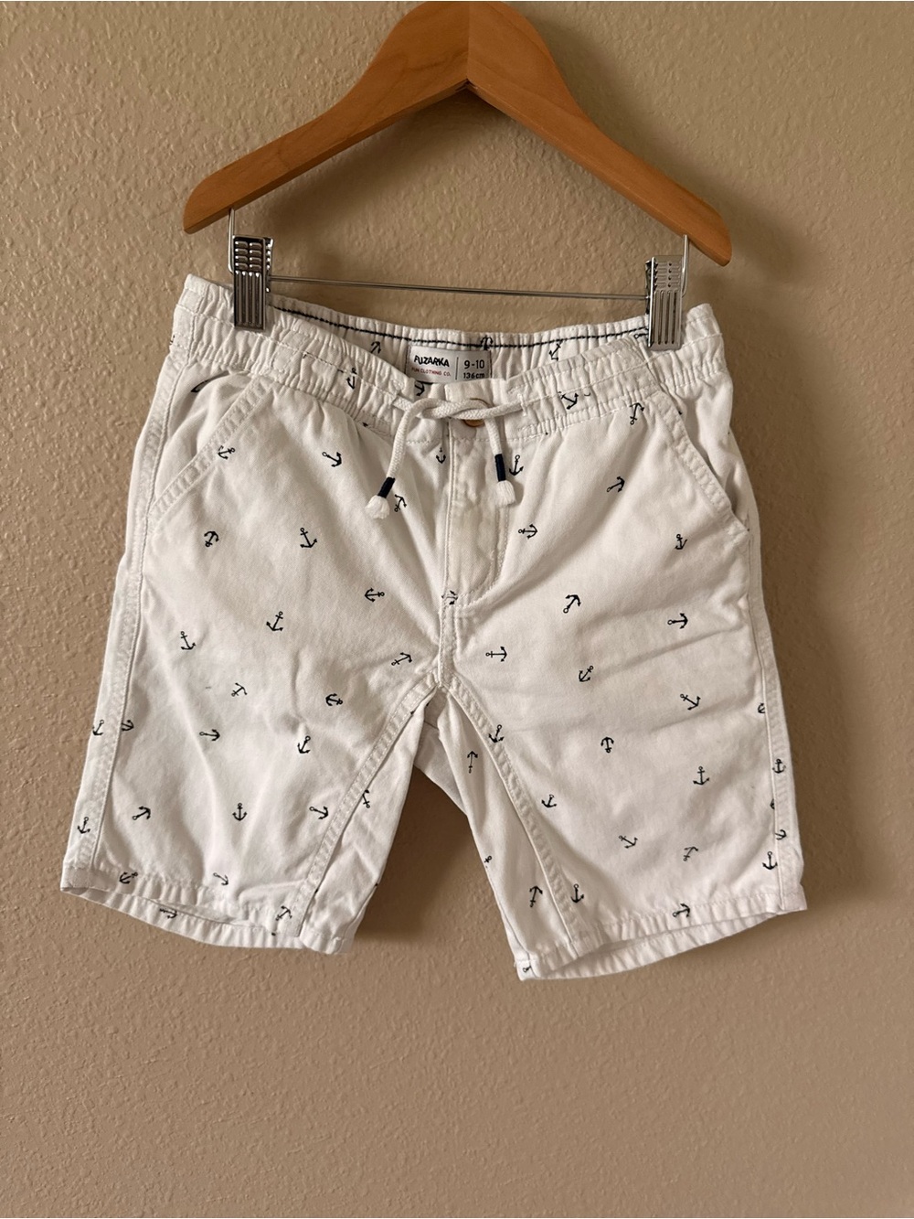 Kids White Anchor-Print Drawstring Shorts